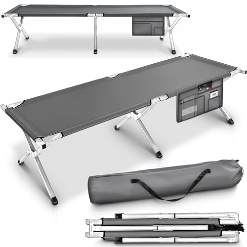 TRESKO XXL Lit de Camp Pliant pour Le Camping | 190 x 64 x 44 cm | Tubes métalliques | Charge Maximal 150 kg (Gris)