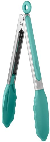 315 ℃ Värmebeständig kökstång: U-Taste 22 cm silikonkoktång med fast förseglade non Stick silikonspetsar & silikon 18/8 rostfritt stålhandtag & smidig låsning för servering (Kricka)
