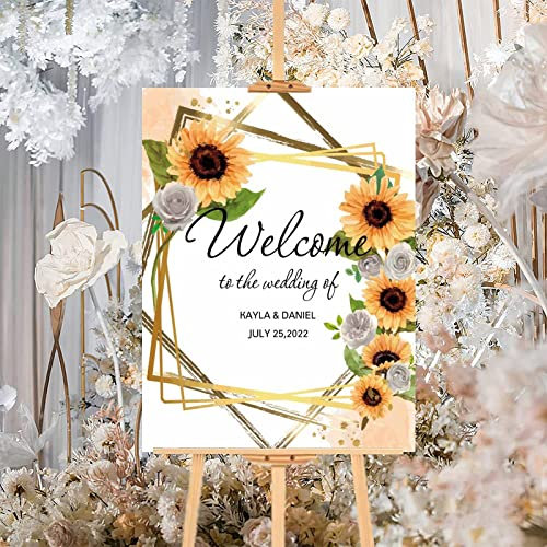 Rustikales Holzschild für Hochzeit, Sonnenblumenkranz, Holz, Hochzeit, Willkommensschild, individuelle Hochzeit, Party, Zeremonie, Schild für Feier, Verlobung, Jahrestag, Party, Dekoration,