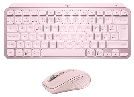 Logitech MX Keys Mini (Teclado) + MX Anywhere 3S (ratón inalámbrico) - Escritura fluida, Teclas retroiluminadas, Desplazamiento rápido, USB-C, Bluetooth, multisistema operativo, QWERTY Español - Rosa