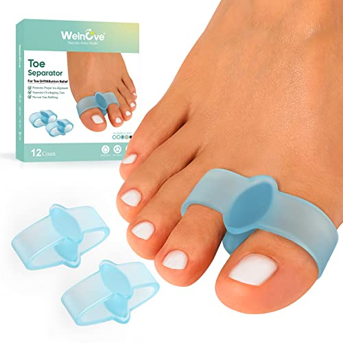 Welnove Zehentrenner mit 2 Schlaufen - Packung mit 12 weichen Gel-Bunion-Korrektoren - Großzehenabstandshalter für Ballenschmerzen und überlappende Zehen - Blau