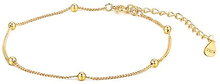 Hmzidz Pulsera Tobillera de Plata 925 para Mujer Cadena Tobillera Mujer Oro Tobillera Bañada en Oro Tobillera Playa Verano Pulsera de Oro para Pies Tobillera Joyeria Ajuste Flexible 21cm+6cm