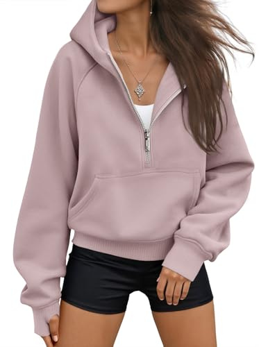 AUTOMET Womens Hoodies Fleece Fall Fashion Outfits Workout Sweatshirts Y2k Winter Zip Up Jackets Oversized Tops Clothes 2026 DarkPink S