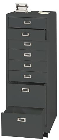 Rollcontainer HWC-L49, Schubladenschrank Stahlschrank Aktenschrank, Metall 115x40x41cm 8 Schubladen - dunkelgrau