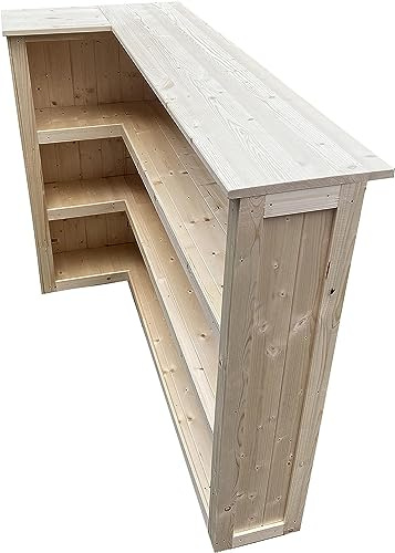 L Shaped Wooden Home Bar - Indoor & Outdoor Gin & Cocktail Bar - Unfinished, 140cm x 60cm x 102cm, Right
