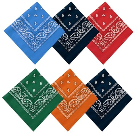 FURREN 6pcs Halstuch Bandana Herren Kopftuch Bandana Tuch Cowboy Tuch Paisley Tuch Schwarz Bandana Tücher Bandana Pirat Nickitücher Damen Halstücher Vierecktuch Unisex Neuheit Dreieckstuch Biker Schal