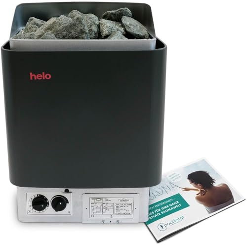 POOL Total Helo Saunaofen Cup 80 STJ | 8,0 kW 400 V | Mit eingebauter Steuerung | Wandmontage | Wandbefestigungsmaterialien enthalten | Inkl. 20 Kg Tylö Saunasteine Ø 5-10 cm