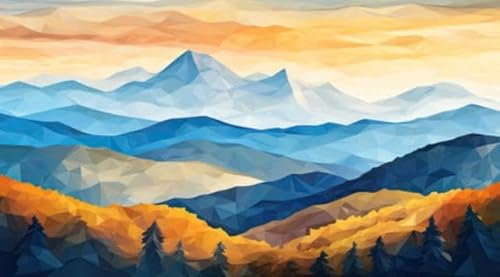 Acryl-Bild 150 x 80 cm: niedrige polygonale Berge mit Bäumen (211855483)