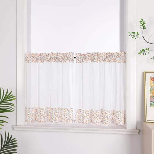 Joyswahl Leinen Scheibengardine Küche »Mia« Bistrogardinen Küche Gardinen Transparent Küchengardinen Landhaus Kurzstores Orange BxH 90x45cm 1 Stück