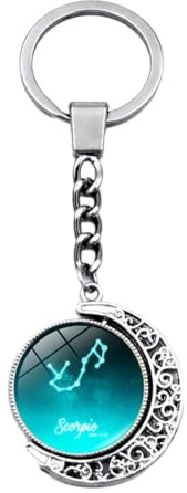UOMSKTY Scorpione 12 Segno Zodiacale Portachiavi Luminoso - Portachiavi Con Ciondolo Luna Con Rotazione Su Due Lati,Accessori Per Ciondoli Portachiavi Oroscopo Regalo Di Compleannoscorpio,10 Cm