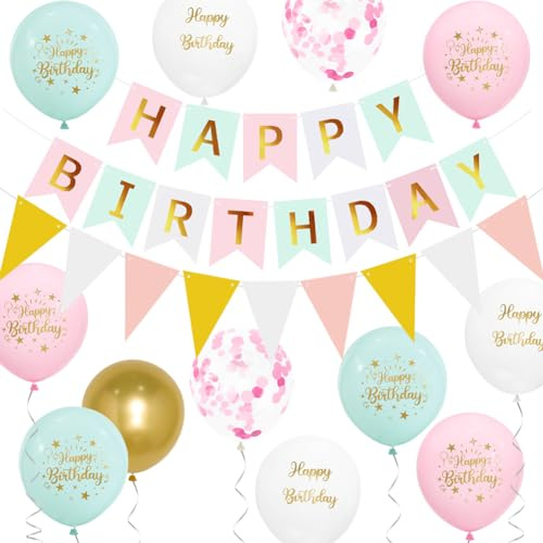 Happy Birthday Banner for Girls Boys Birthday Party Decorations Pastel Rainbow Birthday Decorations for Boys Girls with 16pcs Thick 12 Inch Macaron Rainbow Birthday Party Balloons by Wonsta