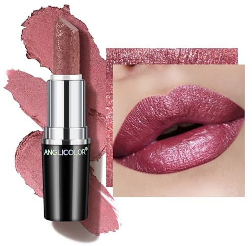 Anglicolor Glitzer Lippenstift Pflaume Metallic Glänzend Glossy,Shimmer Lipstick Seidig Velvet Langanhaltend Feuchtigkeitsspendende,Vegan Lipgloss Damen Mädchen Make-up (03 LOVE PARTICLE,4g)