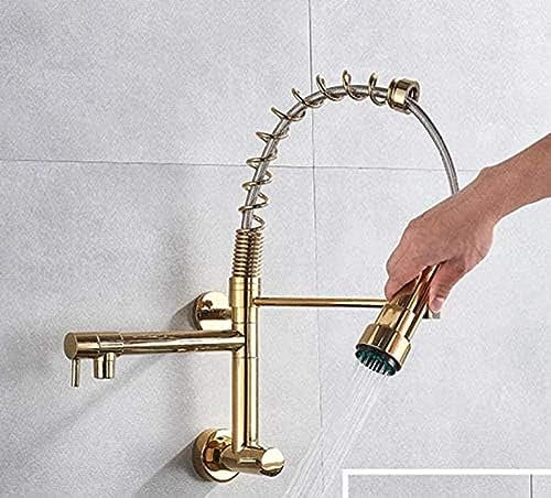 Wasserhahn, Gold, Küchenarmatur, Eingriff, Kaltwasserhahn Für Die Küche, Wandmontage, Einlochmontage, Herunterziehbarer, Schwenkbarer Auslaufhahn