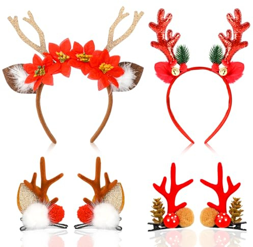HOWAF Weihnachts Haarreif Rentier Geweih - Haarschmuck und Haarspangen für Weihnachtskostüm, Karneval Fasching Kostüm