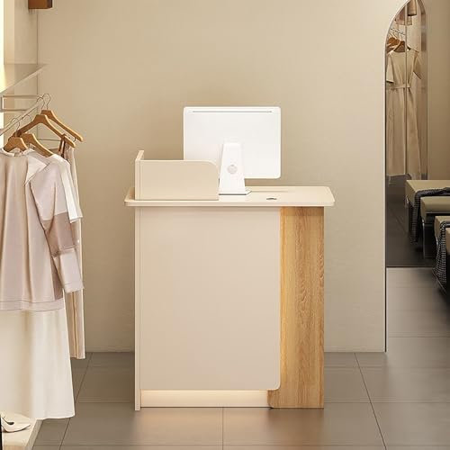 Kleiner LED-beleuchteter Empfangstisch mit abschließbarer Schublade und Schrank, moderner Computertisch aus Holz für Kasse, Einzelhandel und Büro