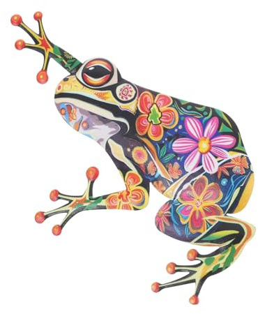 GREENADSCAPE 1pc Iron Frog Shaped Wall Decoration Colorful Metal Garden Pendant for Indoor and Outdoor Unique Frog Wall Art for Living Room and Garden Spaces Easy to Mount