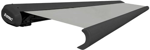 INTELROLL INT500 FULL Cassette Retractable Awning Canopy 5m x 3.5m / 16’5″ x 11’6″ for Garden Patio or Shop Front LED Remote GREY Frame Silver GREY ACRYLIC 320gsm Fabric