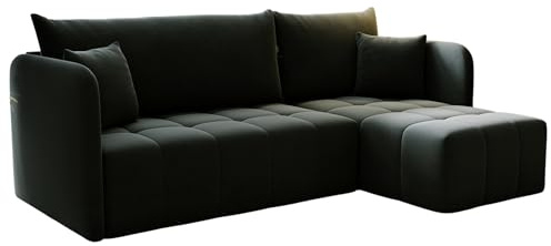 KP-Meble - Ecksofa mit Schlaffunktion Santo, Schlafsofa mit Bettkasten Couch, Wohnlandschaft, Bequemer Sitz - Velourstoff mit dekorativer Steppung - Rechts - Monolith 97 (Graphit)