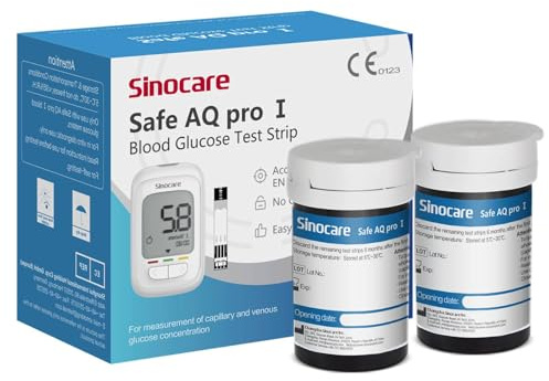 Sinocare Safe AQ pro I Strisce per Glicemia Senza Lancetta, 50 Pezzi Strisce Reattive Adattabili solo a Safe AQ pro I Strisce Reagente Glucosio per Monitoraggio Accurato [Lancetta non incluso]