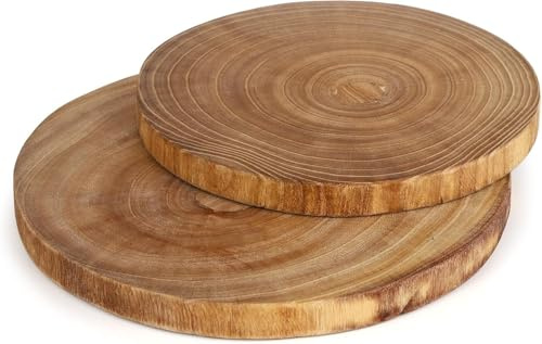 WUWEOT 2 Pack Large Slab Serving Board, 9-10 & 11-12 Round Wood Cheese Server & Cutting Board, Wood Slices for Table Centerpieces