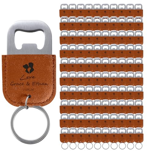 100 Unidades Abrebotellas Personalizados, Llaveros Personalizados de Cuero, Detalles de Boda para Invitados en Naranja, Abridor de Botellas & Regalos Nupciales