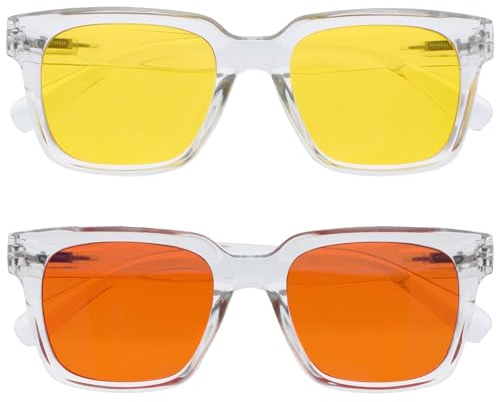 OPULIZE ERA solglasögon – gula/orangea linser – 2-pack – antireflekterande och anti-bländning – polariserade linser med UV400-skydd – överdimensionerad rektangulär ram – fjädergångjärn – klara – män