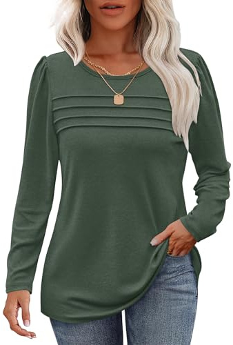 WNEEDU Sweatshirt Damen Langarmshirt Plissiert Rundhals Damen Pullover Top | Cloud Soft Sweatshirt Damen Biesen Falten Brust Elegante Schulter Details Vielseitiges Elegantes Oberteil Für Alltag