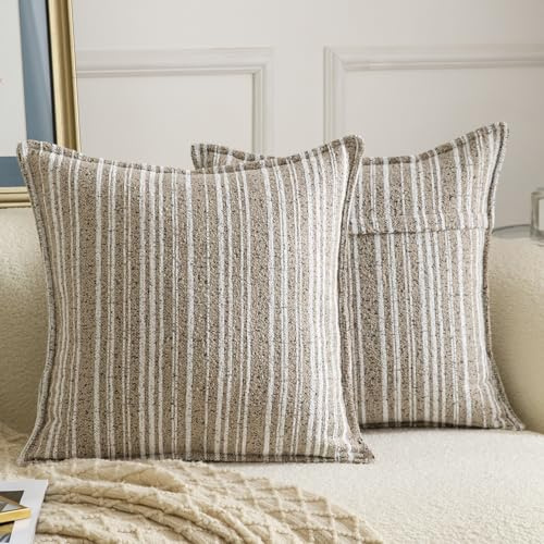Madizz 2er Set Boucle Dekorativ Kissenbezüge Weiche neutrale Wurfkissen für Sofa Boho Akzent Zierkissenbezüge für Schlafzimmer Wohnzimmer Modernes Zuhause Dekor Dunkelbeige 65x65 cm