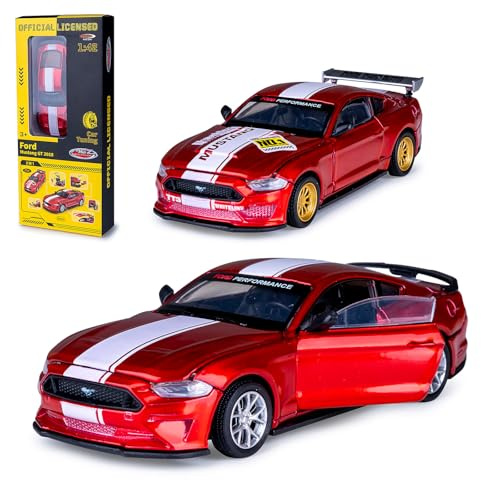 JAMARA 402609 Ford Mustang GT Diecast 1:42 – modellbil leksak, barnbil, modell minifordon, presentidé barn, öppna dörrar manuellt, inställning