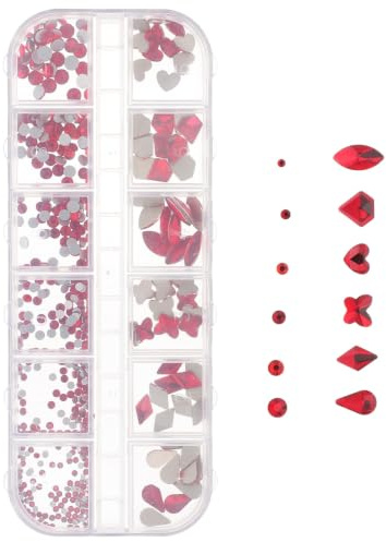 ULTECHNOVO 12 Grilles Strass Ongle Nail Art, Bijoux Rouge avec Pierres pour Manucure en Gel, Décorations et Accessoires Faux Ongles Chic, Charms Strass d'Art Cristaux pour Salon DIY