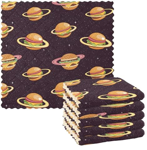 Mnsruu Microfibre Cleaning Cloths Cheeseburgers Galaxy Pattern Reusable Dish Cloths for Washing Up 6 Pack Swedish Dishcloth Microfibre Cleaning Towels Washable Duster Rags Cloth Home