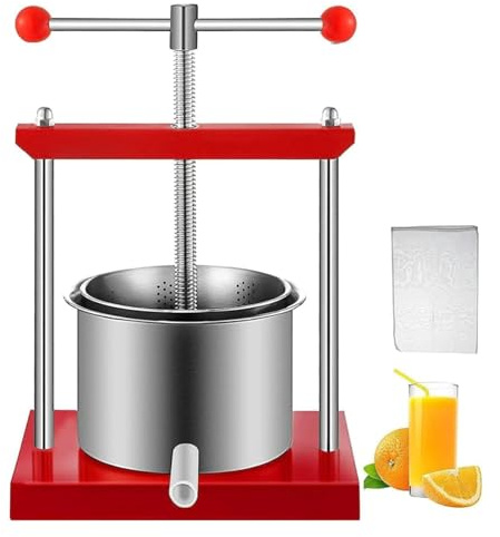 Fruktvinpress, manuell juicepress, juicemaskin i rostfritt stål med filterpåse, fruktciderkvarn för hem, gård, bigårdar, livsmedelsfabrik 3L/0.8Gal