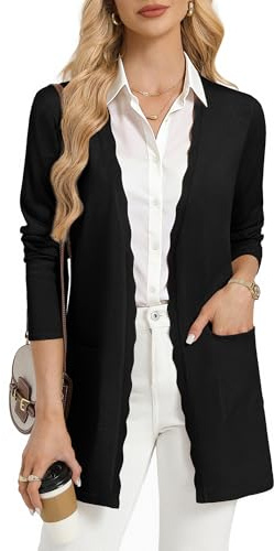 GRACE KARIN Womens Long Cardigans, Spring Summer Lightweight Knit Bolero, Open Front V Neck Cardigan Blazer with Pockets Black XL