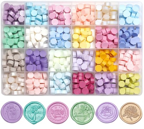 24 Colors Octagon Wax Seal Beads for Wax Seal Stamp, Decor for Envelope Wedding Invitation and Sealing Letter-600pcs Metallic Assorted Color Sealing Wax Beads (24 Graceful Colors)