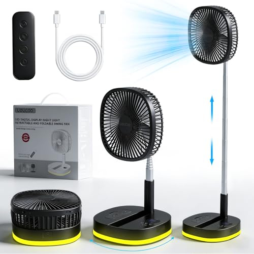 Ventilador de pie oscilante portátil, ventilador de pedestal plegable de 23 cm, batería recargable de 10000 mAh con alimentación USB, ventilador de suelo, 4 velocidades, altura ajustable, silencioso