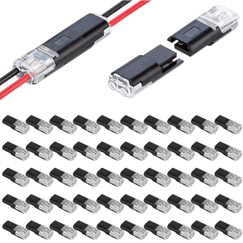 50 Pcs Waterproof Automotive Wire Connectors 2 Pin Push Fit Electrical Cable Connector Kit – Quick Splice 18-22 AWG Solder-Free Terminal Block for Car, Boat, LED Lighting, 12V