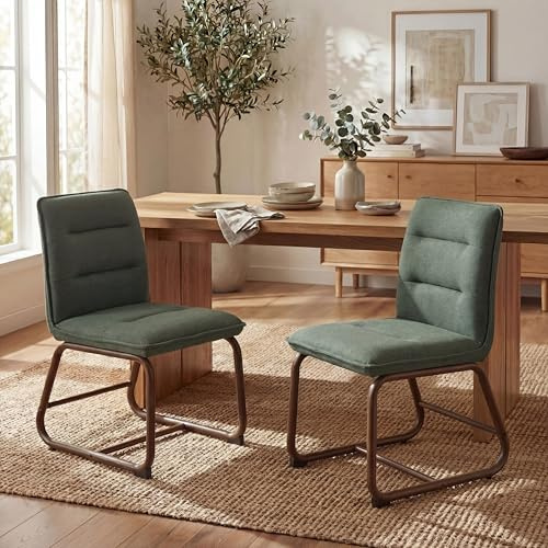 Ya-Home Chaise de Salle à Manger Lot de 2, Chaises Cuisine, Lin, Vert | Chaises Moderne avec Dossier Confortable, Pieds en Métal, Fauteuil pour Restaurant/Cuisine/Salon