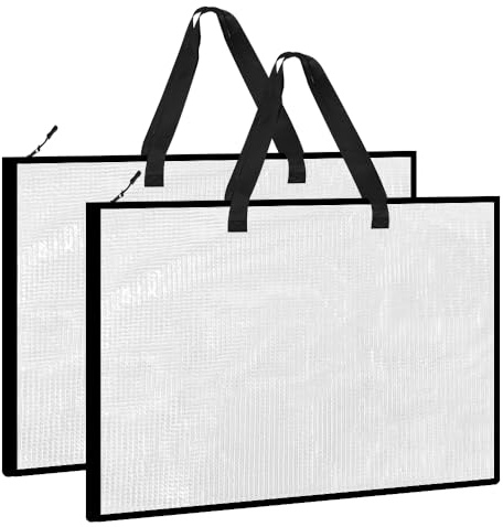 KAGEYMB 2 Stück A2 Zeichenmappe Transparent PVC 63x47cm Kunstmappe DIN A2 Sammelmappe mit Gitter Reißverschluss Griff Wasserfester Aufbewahrung A2 Mappe für Kunstwerke Dokumente Poster Schule Büro