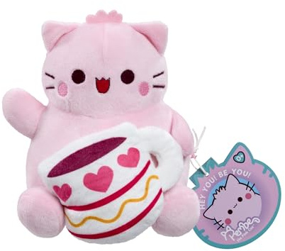 Rainbow Designs Pembe Coffee Pink Cat Soft Toy, 15cm Kawaii Plush holding Star, Cute Collectable Gift for Kids & Adults, Soft Fabric Stuffed Animal, Positive & Uplifting Small Plushie