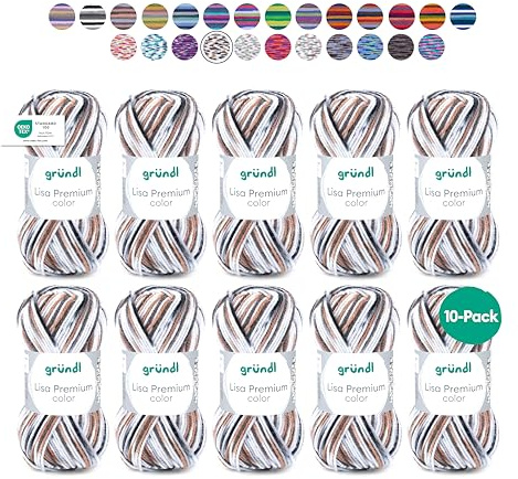 Gründl Laine Lisa Premium color – fil à tricoter avec dégradé de couleurs – douce et respectueuse de la peau – 100% acrylique – 10 pelotes 50 g / 133 m – taille d’aiguille 3,5–4,5 - Noir-Gris-Blanc