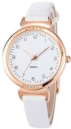 NUOVO Women Watches Ladies Watches Rose Gold Case Wrist Watch Simple Fashion Dress Watch Leather Strap Elegant Analogue Watch with Numbers