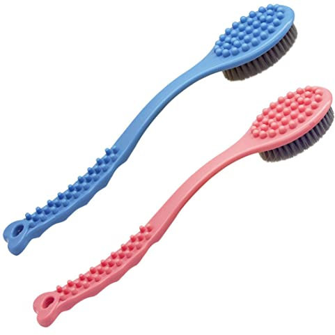 QiCheng&LYS Badebürste Mit Langem Griff, Handmassagebürste Durchblutung Zu Verbessern,Cellulite Massage14 Zoll (Blau and Rose)