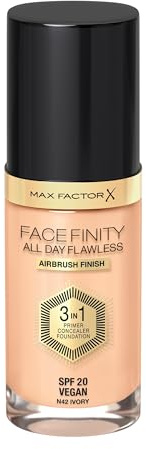 Max Factor Facefinity 3-in-1 All Day Flawless Liquid Foundation, SPF 20 - 42 Ivory, 30 ml