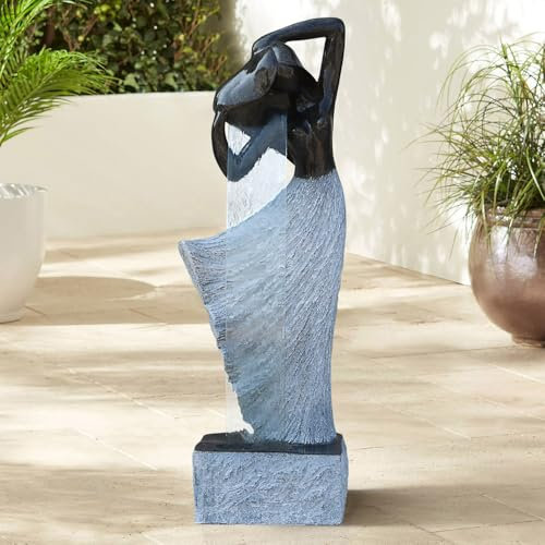 Modern Waterfalling Fountain Outdoor Indoor Zen Garden Water Features in Cast Stone Color for Courtyard/Lawn/Patio/Lobby/Backyard 46 Height