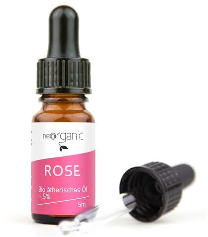 NeoOrganic® Bio Rosenöl (Rosa Damascena) - 5% naturreines ätherisches Öl der echten Rose in bio Weingeist - aus dem bulgarischen Rosental - Rosenduft für Gesicht - 5ml