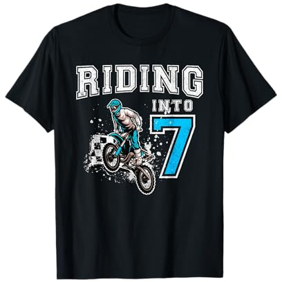 Riding Into 7 Years Old 7th Birthday Boy Dirt Bike Party T-Shirt