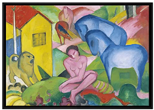 Pixxprint Franz Marc - Der Traum Leinwandbild 100x70 cm im Bilderahmen, Wandbild, Schattenfugenrahmen, Kein Poster