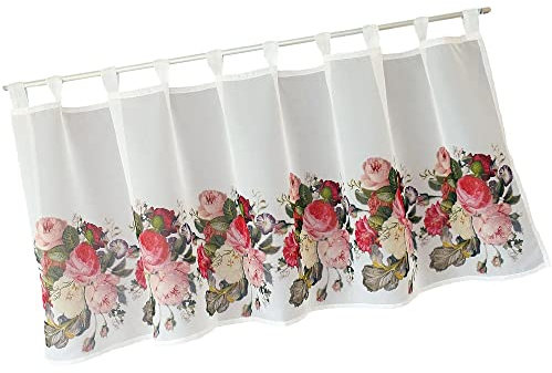 Scheiben-Gardine mit Schlaufen als blickdichter Vorhang in 150 x 45 cm - Landhaus-Stil Bistrogardine bunte Rosen Frühling Sommer Blumen - Moderne Kurzstore Küchen-Gardine Wohnzimmer Wohnwagen
