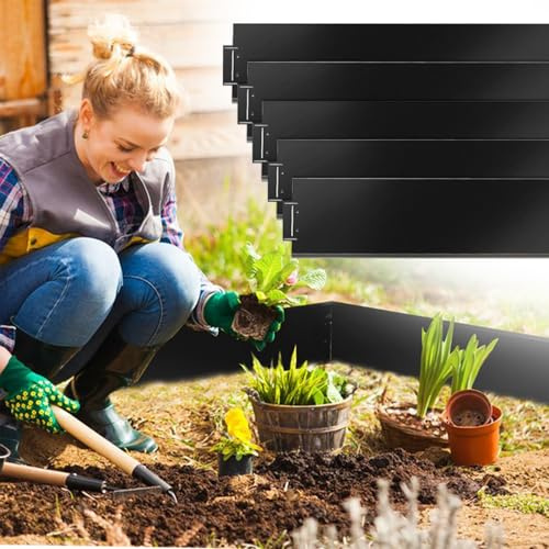 Jopassy Bordure de Jardin,20m Bordure Jardin,Hauteur 15cm Bordure d'herbe en métal,Bordure de lit galvanisé plié Librement,Bordure Jardin Exterieur -Noir