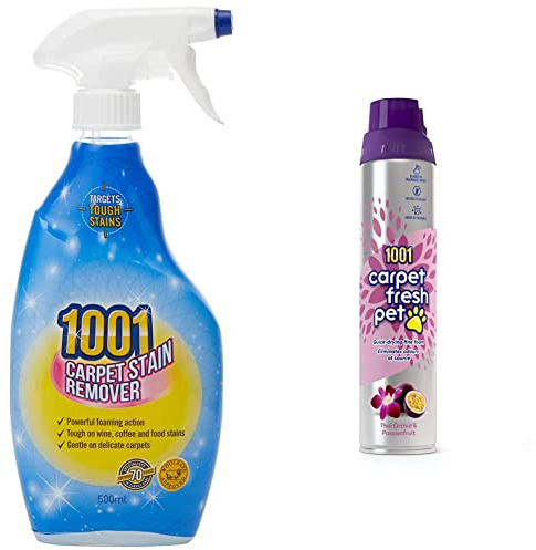 1001 Carpet Stain Remover, Tough On Stubborn Stains, Cleans deep into the carpet, Gentle On Rugs, WoolSafe approved 500ml & Carpet Fresh Pet - Thai Orchid & Passionfruit - 300ml